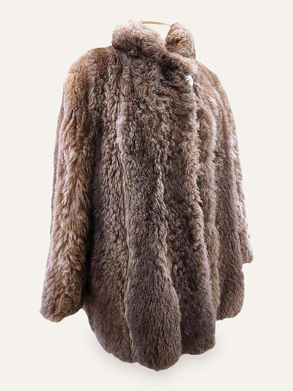 Vintage Fluffy Real Fur Coat in Mushroom