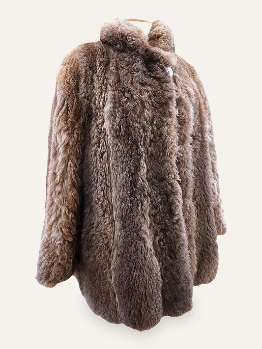 Vintage Fluffy Real Fur Coat in Mushroom