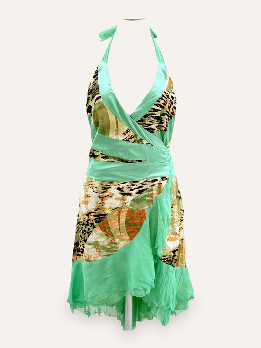 Mitropoulos Pure Silk Halter Dress Leopard Floral Print