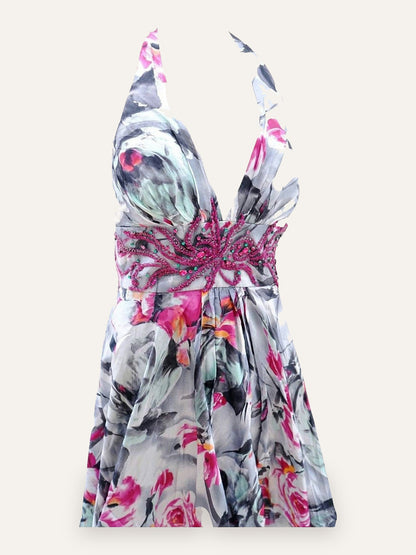 Vintage Floral Boho Silk Dress