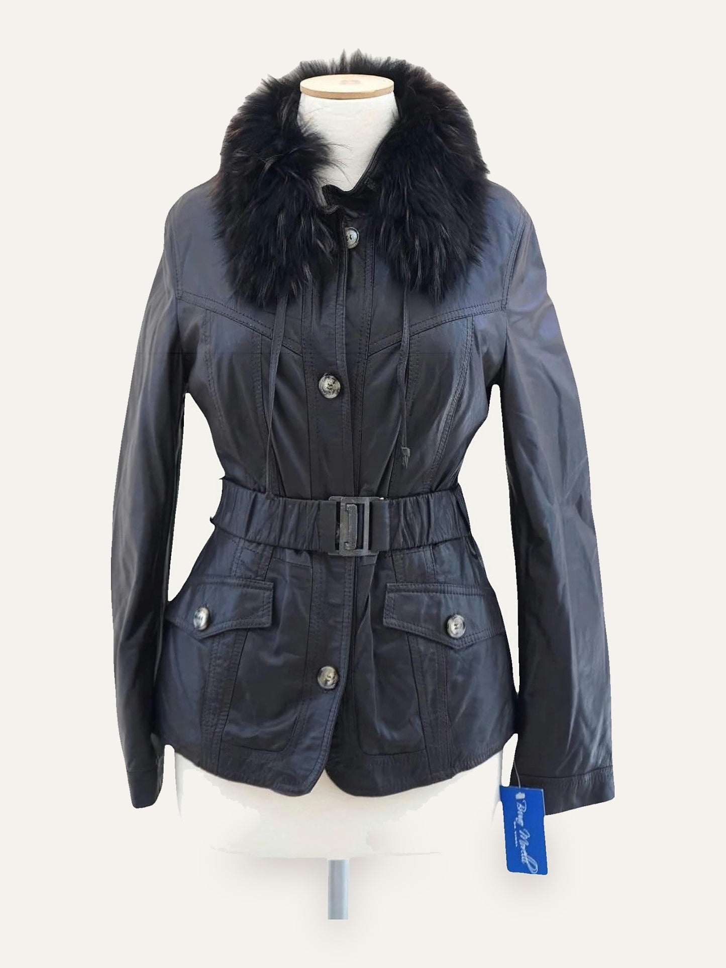 Belted Slim Fit Leather Coat