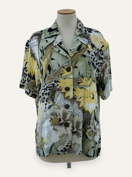 90s Baroque Rose Print Cotton Shirt