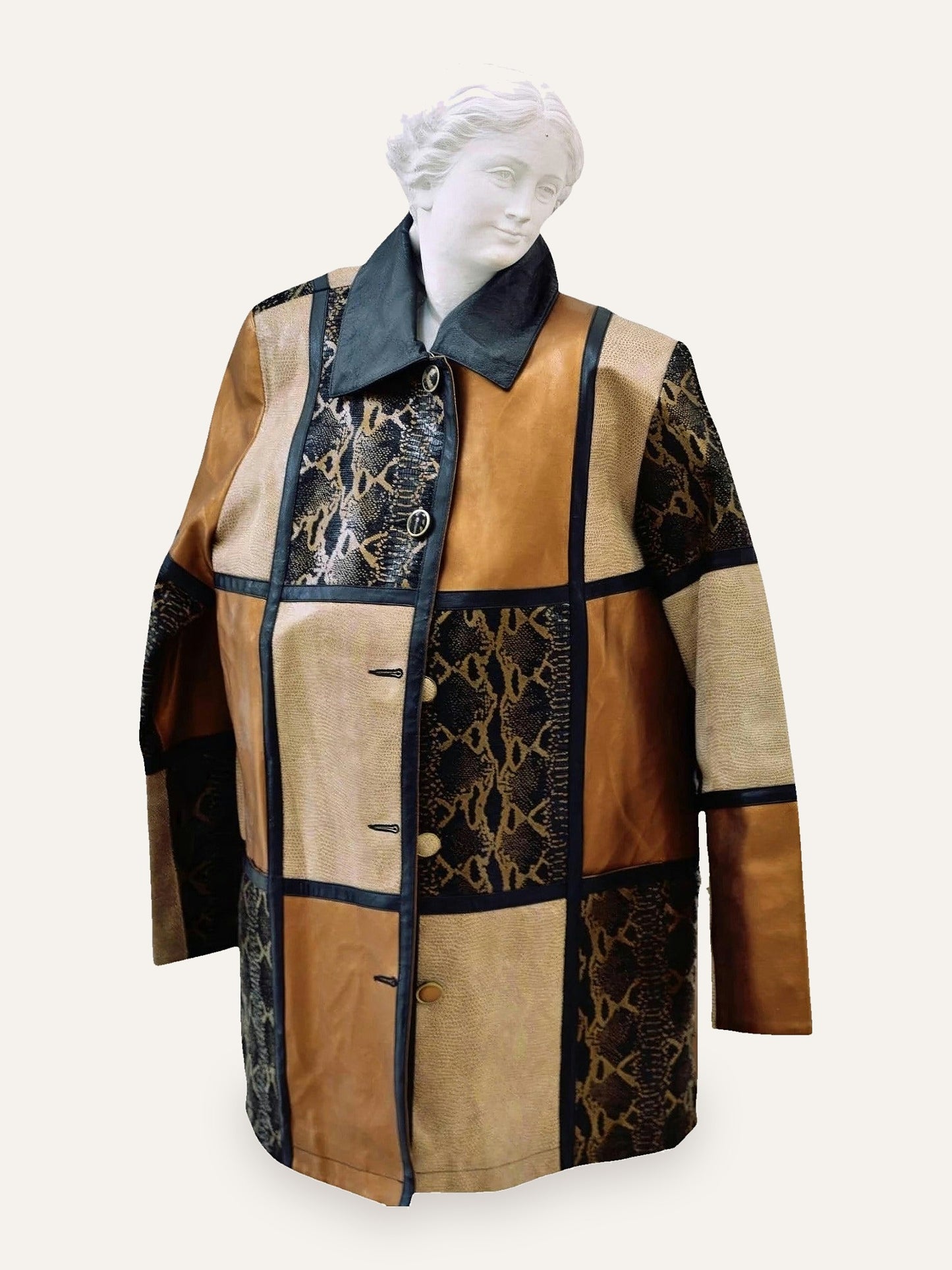 Patchwork Snakeskin Leather Coat