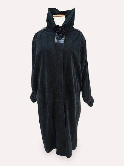 Suede Leather Funnel Neck Coat