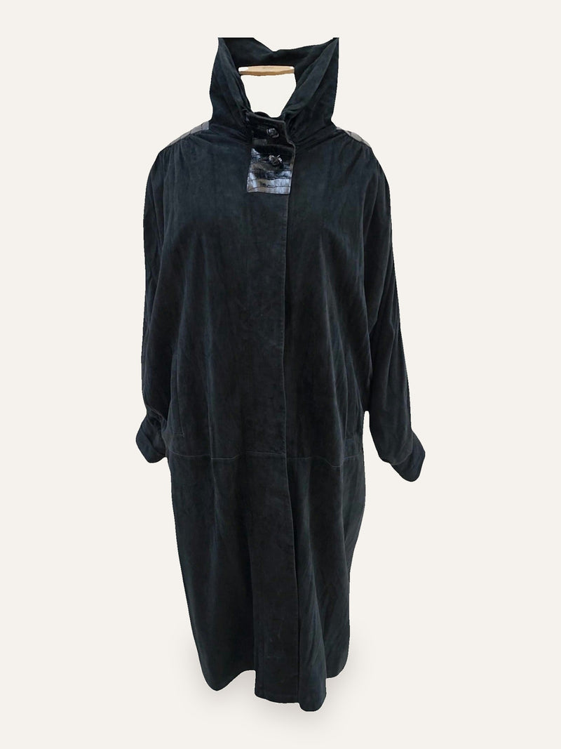 Suede Leather Funnel Neck Coat