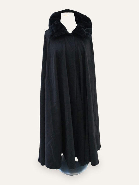 Wool Faux Fur Collar Cape Coat