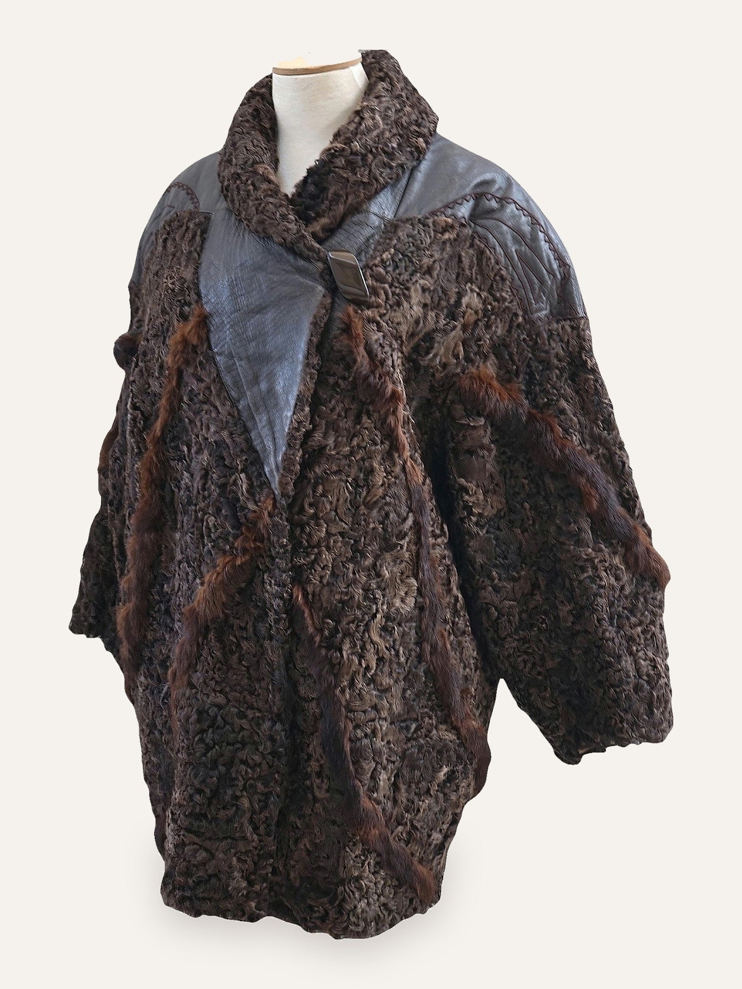 Swakara Fur Hand-Stitched Leather Coat