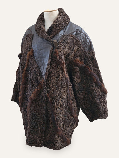Swakara Fur Hand-Stitched Leather Coat