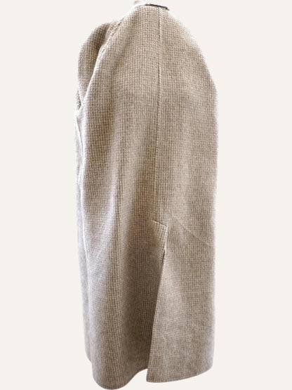 Anemoia Vestiaire beige long alpaca wool blend coat with a textured weave and side slit.