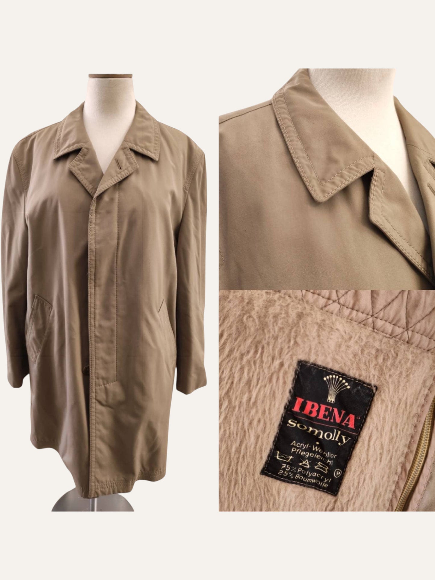 Anemoia Vestiaire beige Y2k single-breasted trench coat with fur lining and side pockets. Cotton-poly blend.