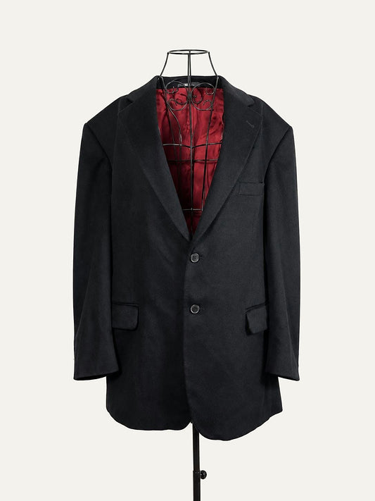 Atelier Torino pure cashmere blazer in black with burgundy lining