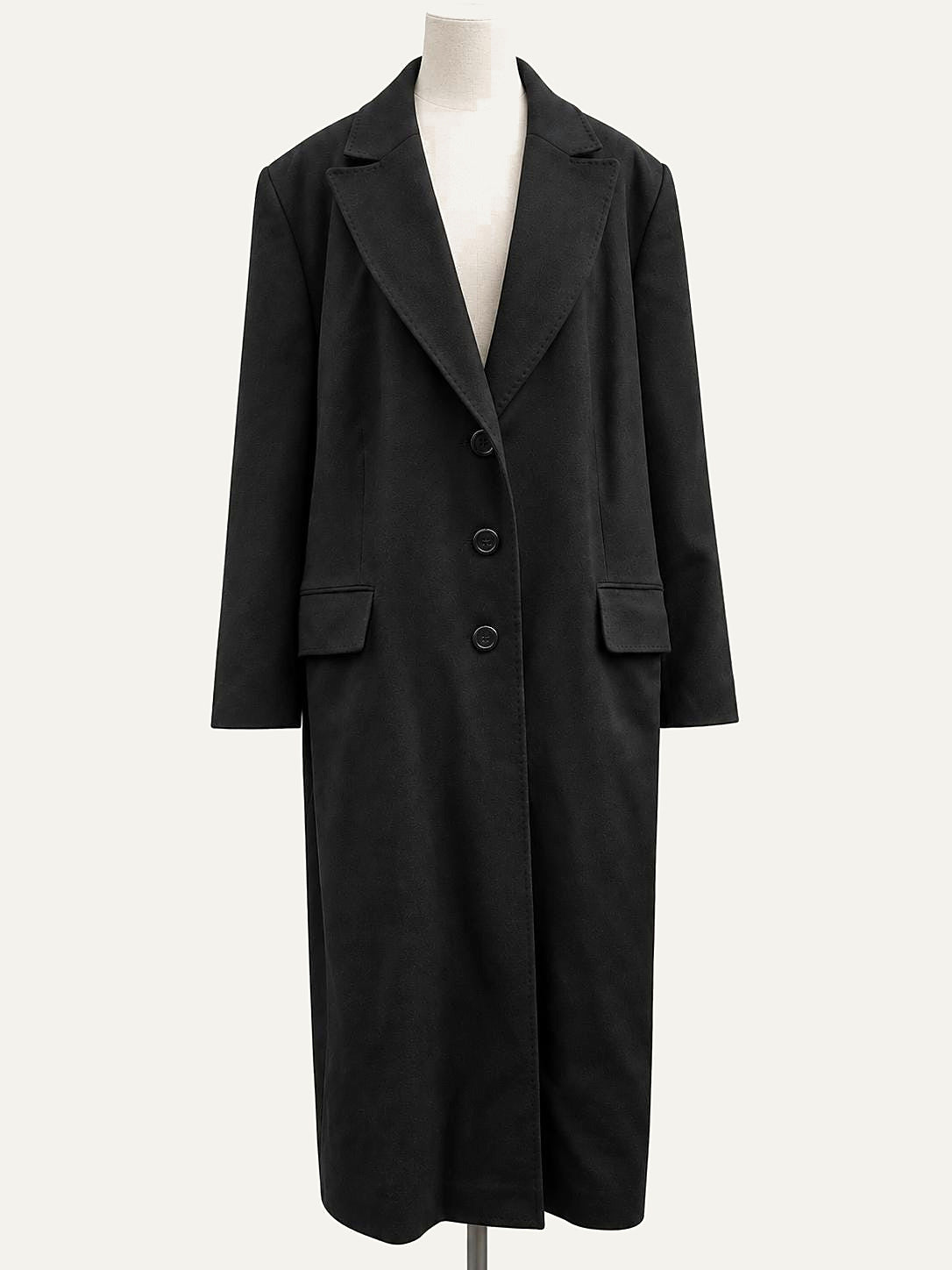 Colombo pure cashmere long overcoat in black, single-breasted