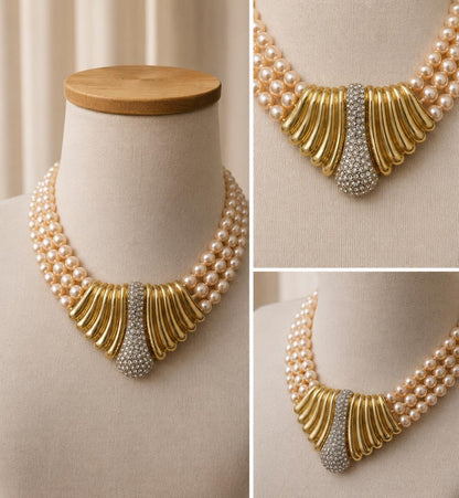 Vanity of New York Pearl & Rhinestone Collar Necklace