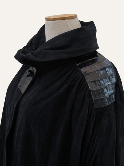 Suede Leather Funnel Neck Coat