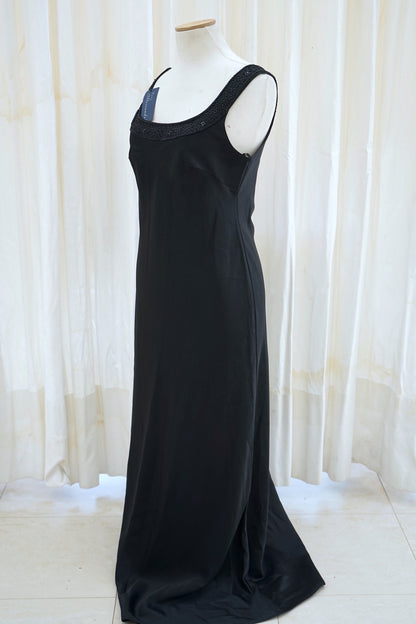 Vintage black satin column gown, full length
