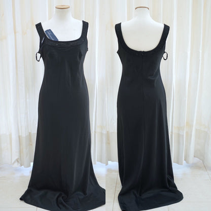 Mario Alessandro black satin column evening gown, front view