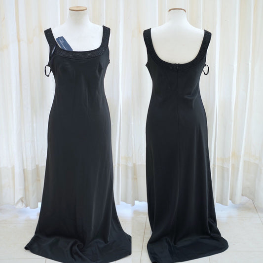 Mario Alessandro black satin column evening gown, front view