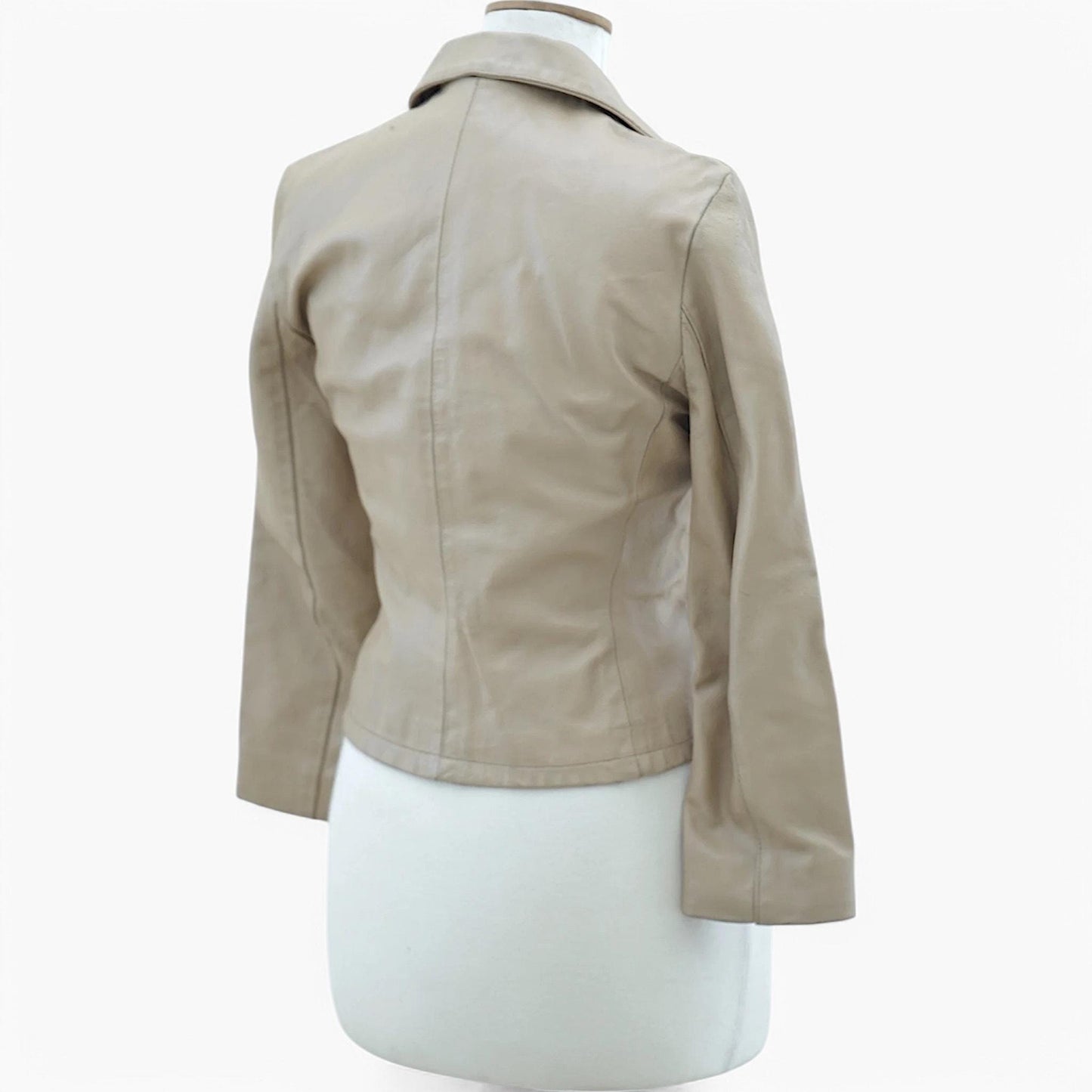 Vintage Fitted Zip-Front Leather Jacket in Sand
