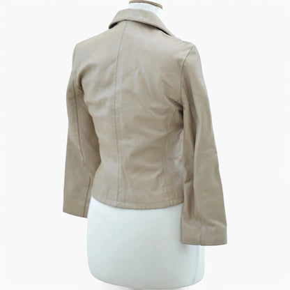 Vintage Fitted Zip-Front Leather Jacket in Sand