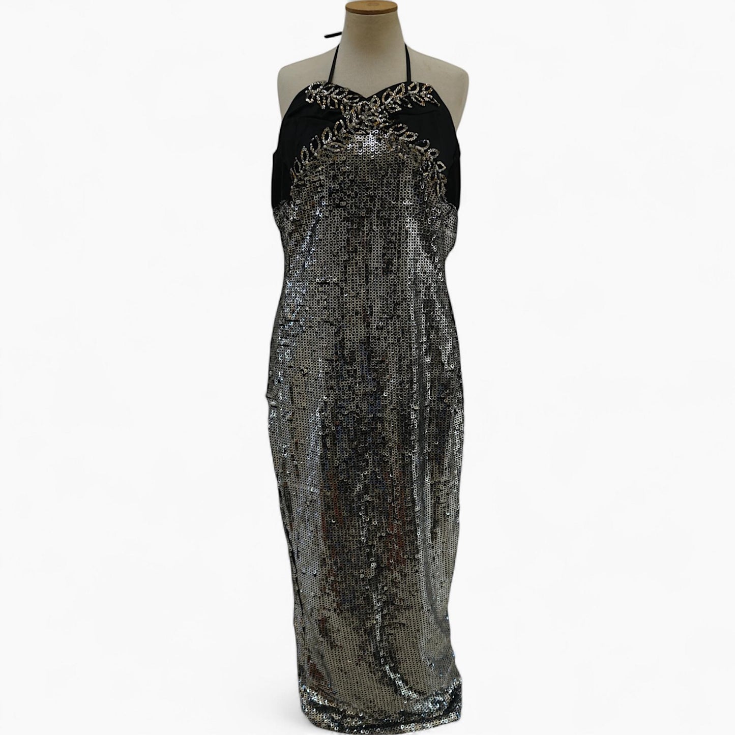 Sequin Column Gown with Beaded Laurel Halter