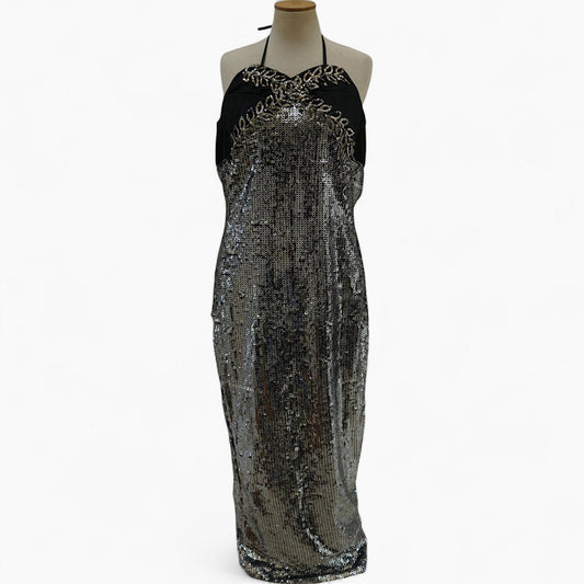 Sequin Column Gown with Beaded Laurel Halter