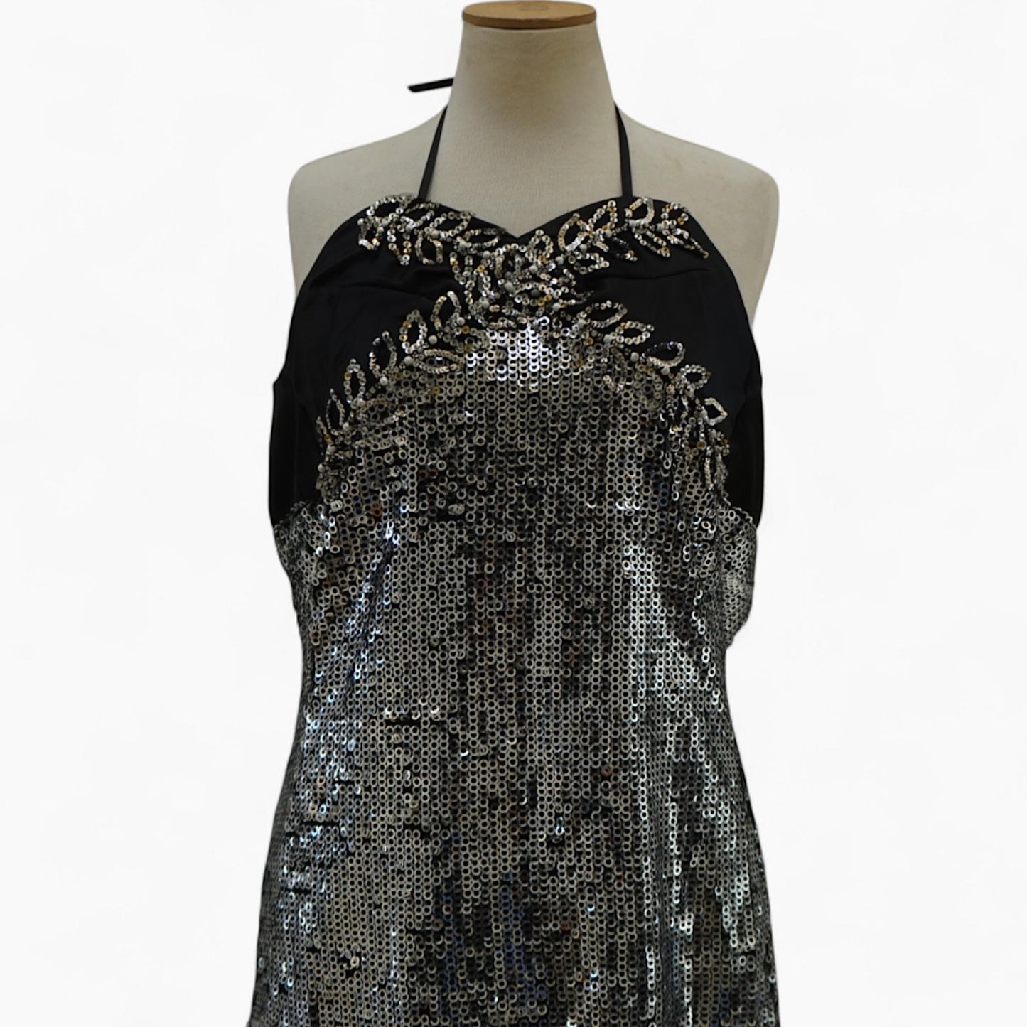 Sequin Column Gown with Beaded Laurel Halter