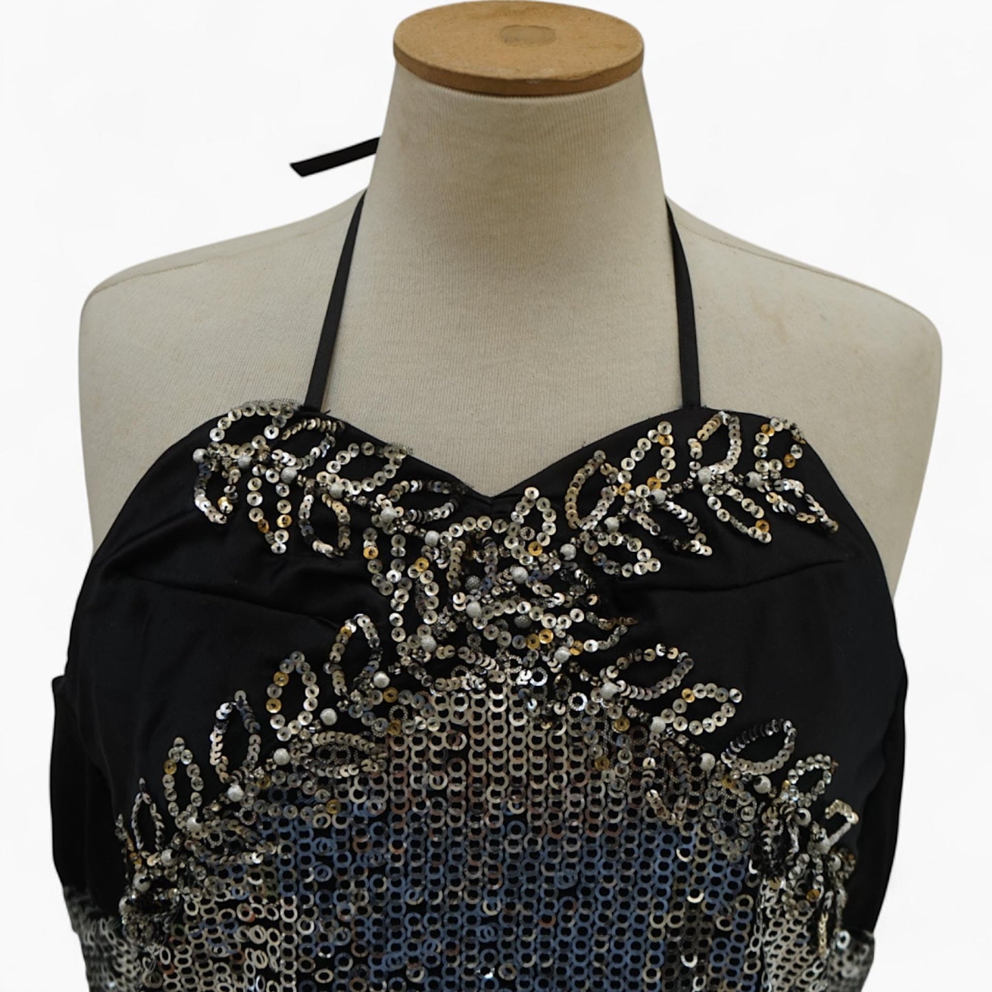 Sequin Column Gown with Beaded Laurel Halter