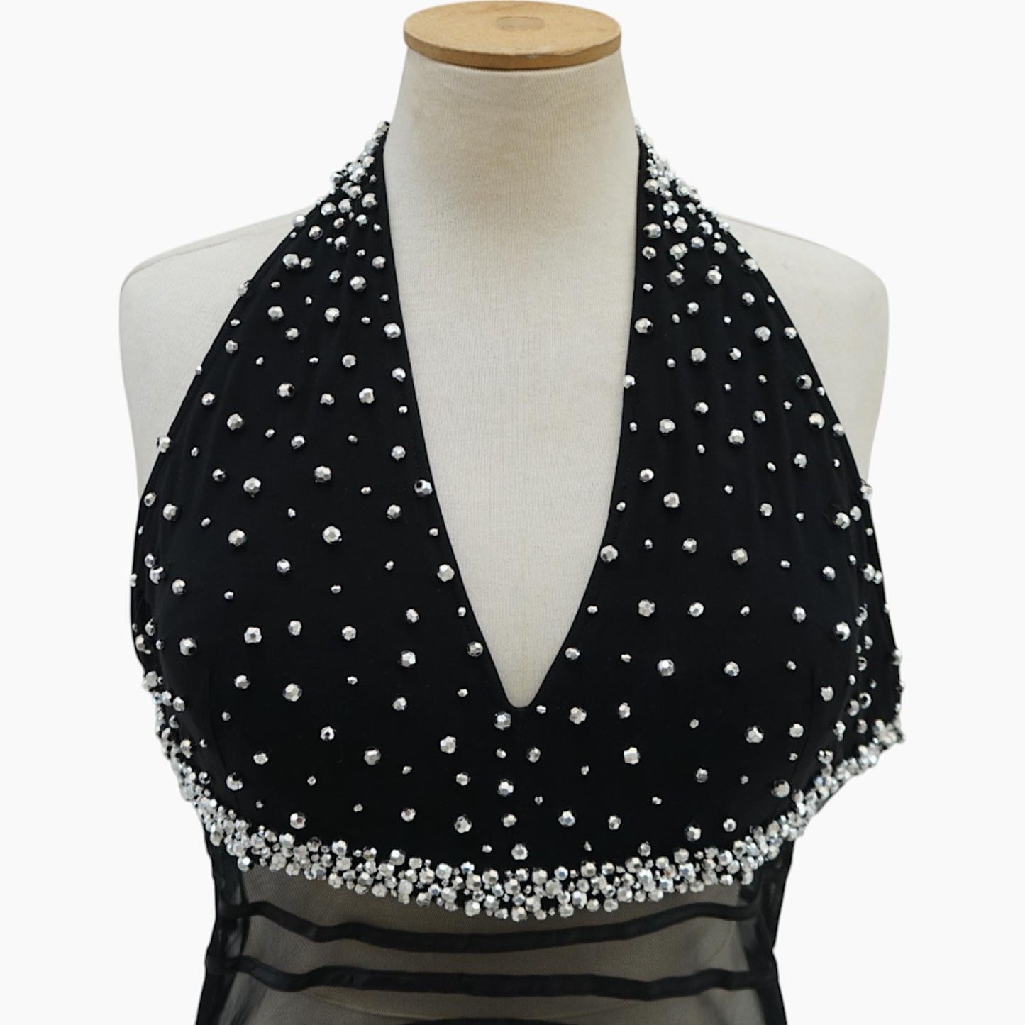 Crystal Scatter Halter Gown with Illusion Waist