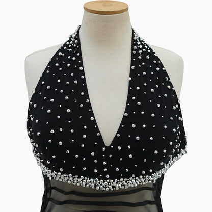 Crystal Scatter Halter Gown with Illusion Waist