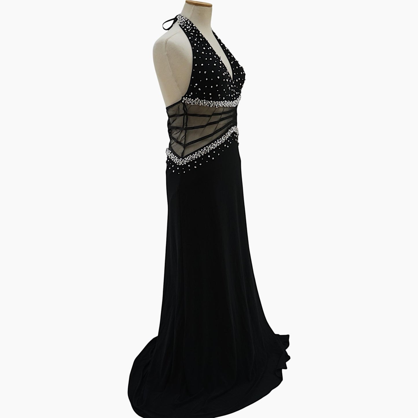 Crystal Scatter Halter Gown with Illusion Waist