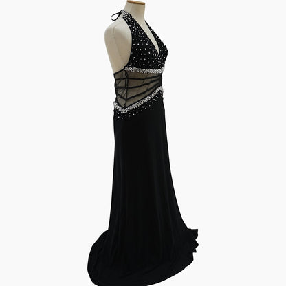 Crystal Scatter Halter Gown with Illusion Waist