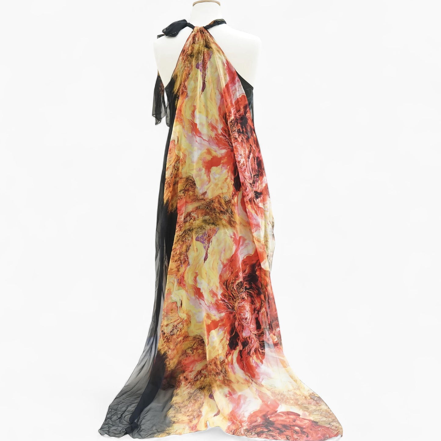 Dolce Domenica Flame Print Halterneck Gown