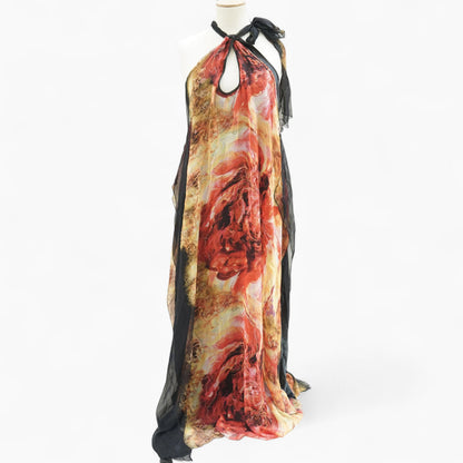 Dolce Domenica Flame Print Halterneck Gown