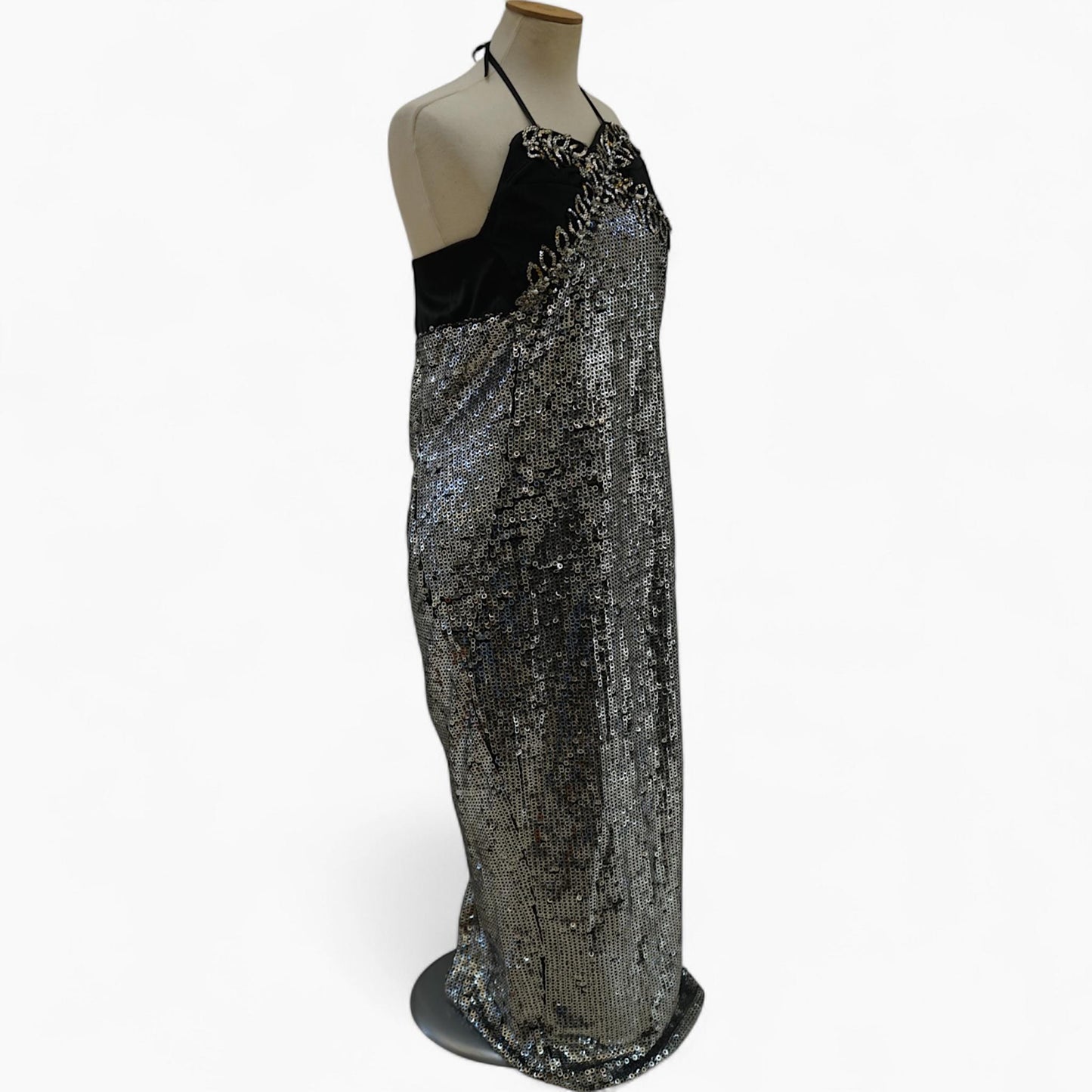 Sequin Column Gown with Beaded Laurel Halter