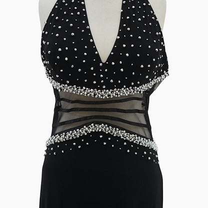 Crystal Scatter Halter Gown with Illusion Waist