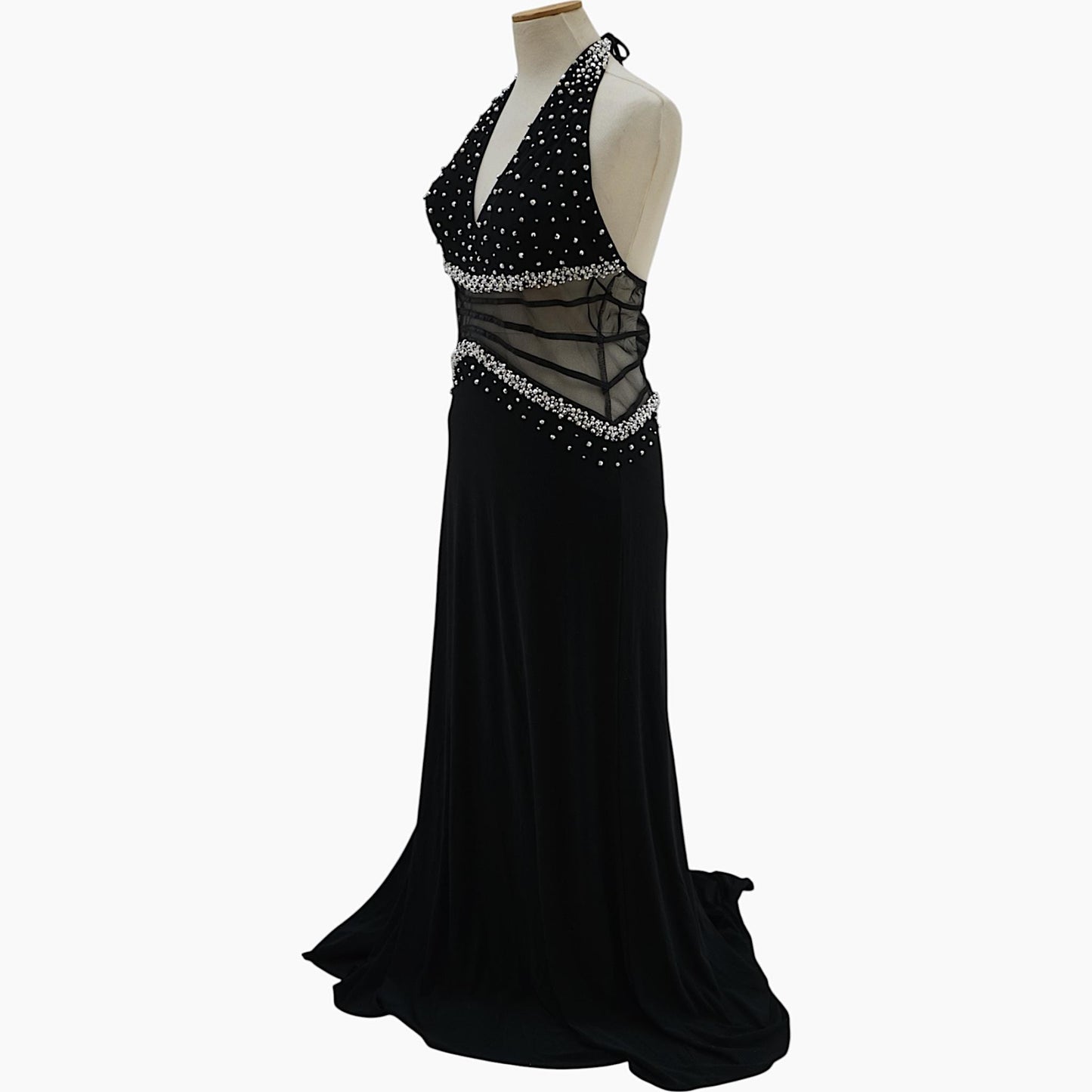 Crystal Scatter Halter Gown with Illusion Waist