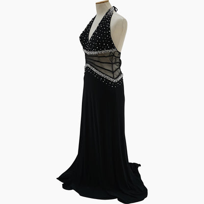 Crystal Scatter Halter Gown with Illusion Waist