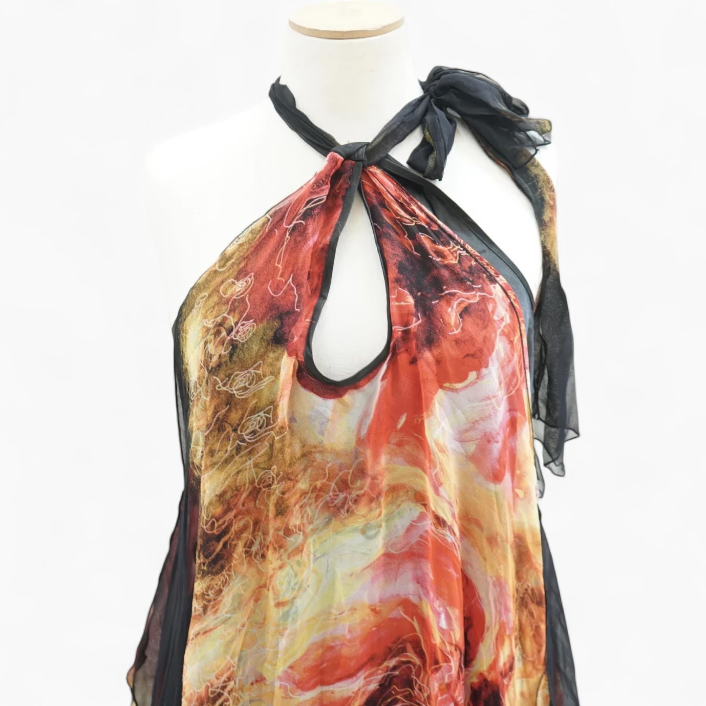 Dolce Domenica Flame Print Halterneck Gown