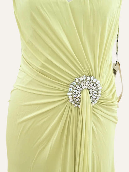 Vittorio Italia Ruched Crystal Brooch Gown