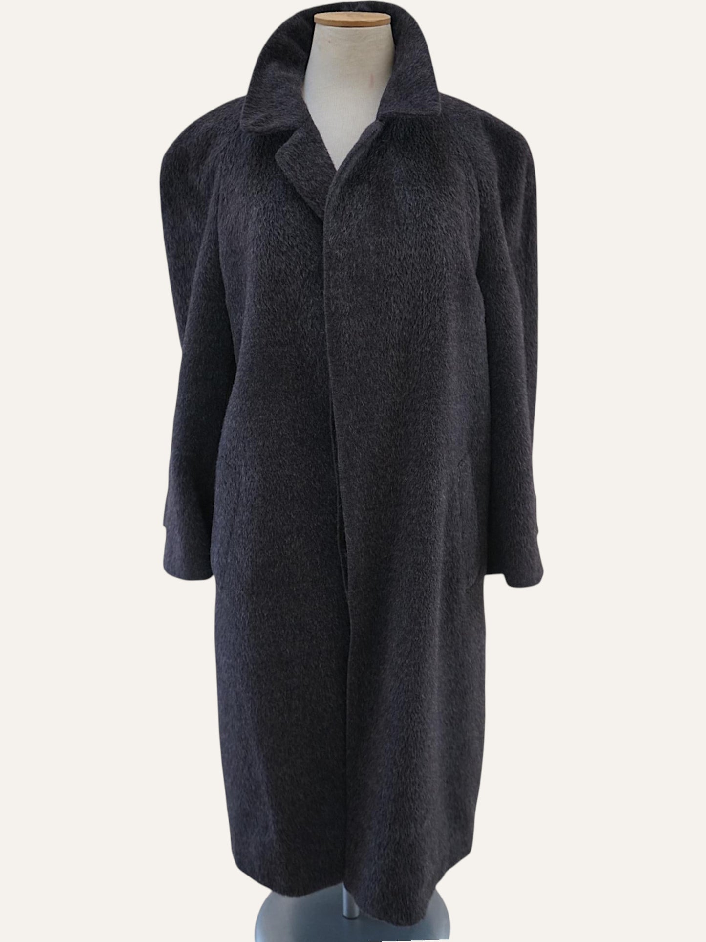 Brushed alpaca and wool overcoat, front view