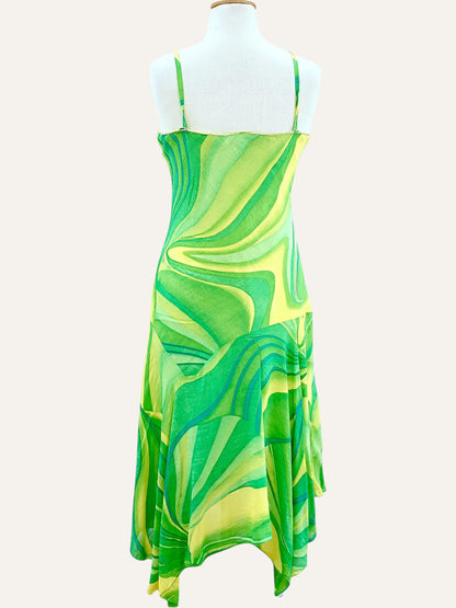 Swirl Print Asymmetric Slip Dress