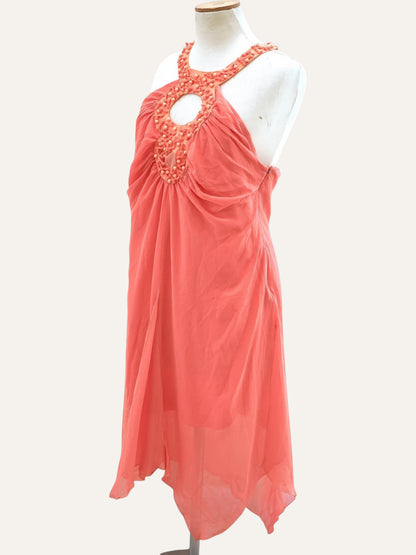 Beaded Keyhole Halter Dress in Tangerine