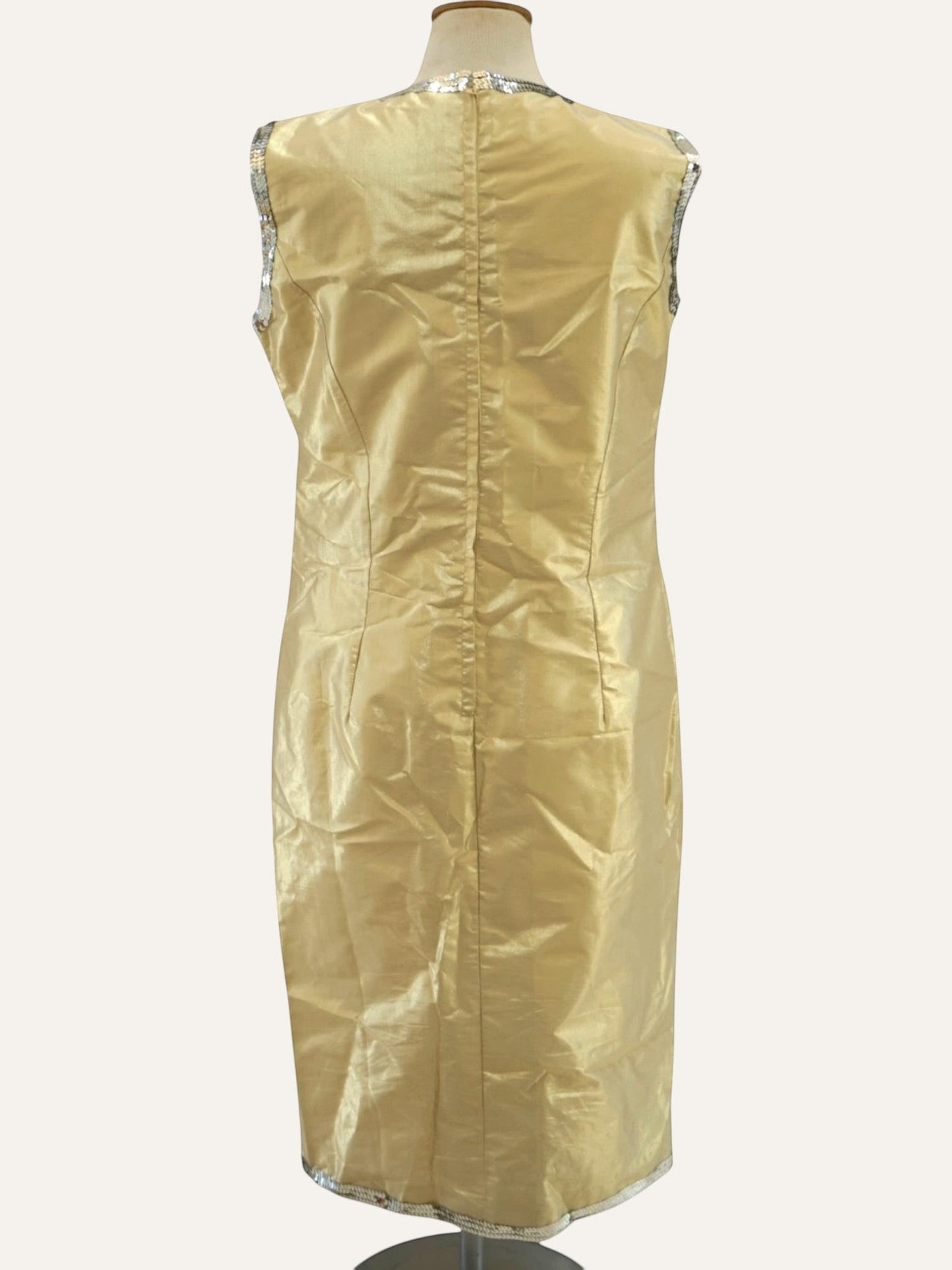 Bespoke Iridescent Taffeta Sheath Dress Silver Sequin Trim