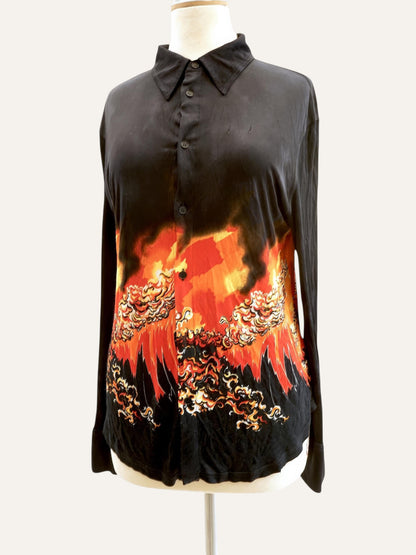 Gianni Versace Jersey Flame Print Shirt