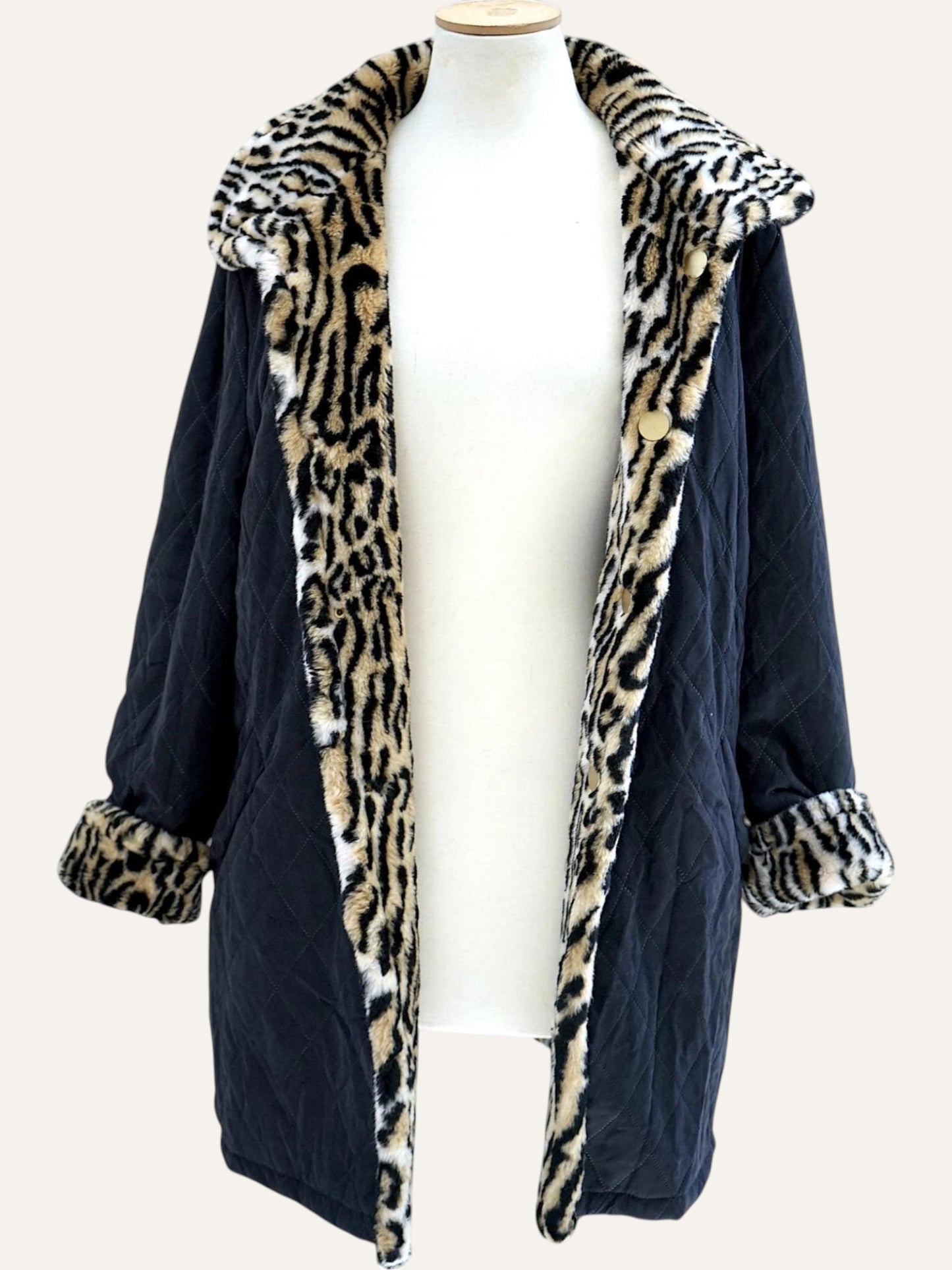 Reversible Leopard Faux Fur & Quilted Coat