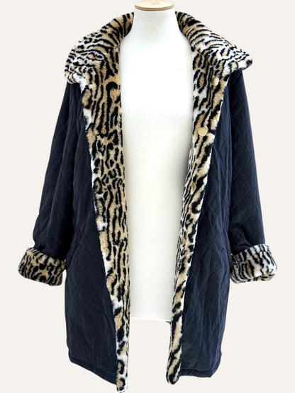 Reversible Leopard Faux Fur & Quilted Coat