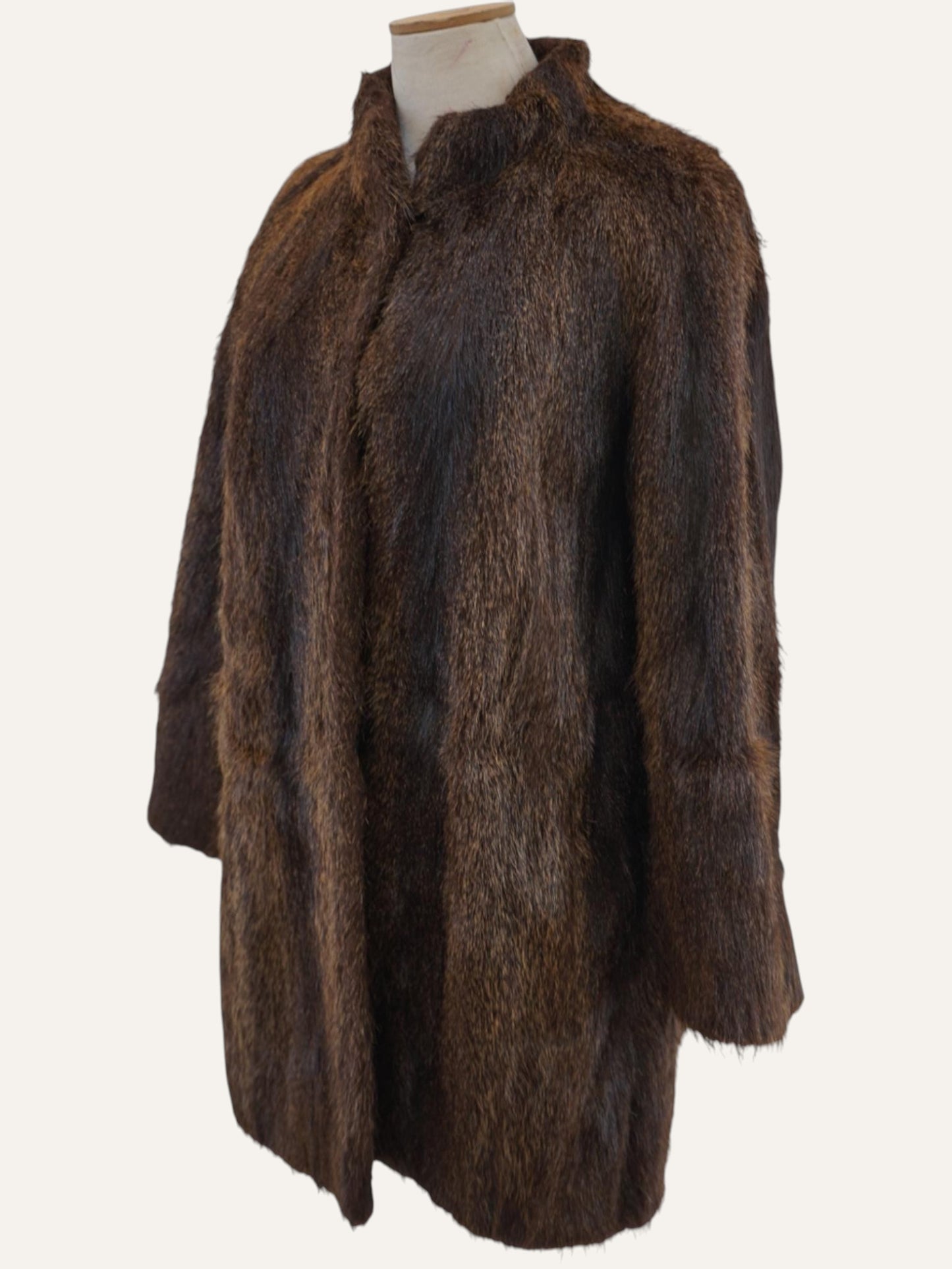 Tobacco Long Hair Mandarin Collar Coat