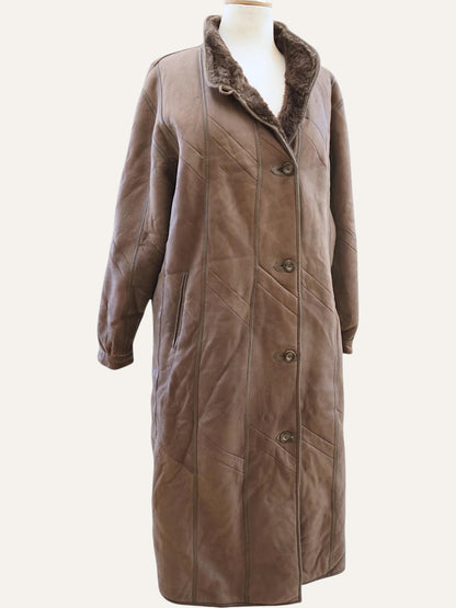 Diagonal Stitch Shearling Maxi Coat