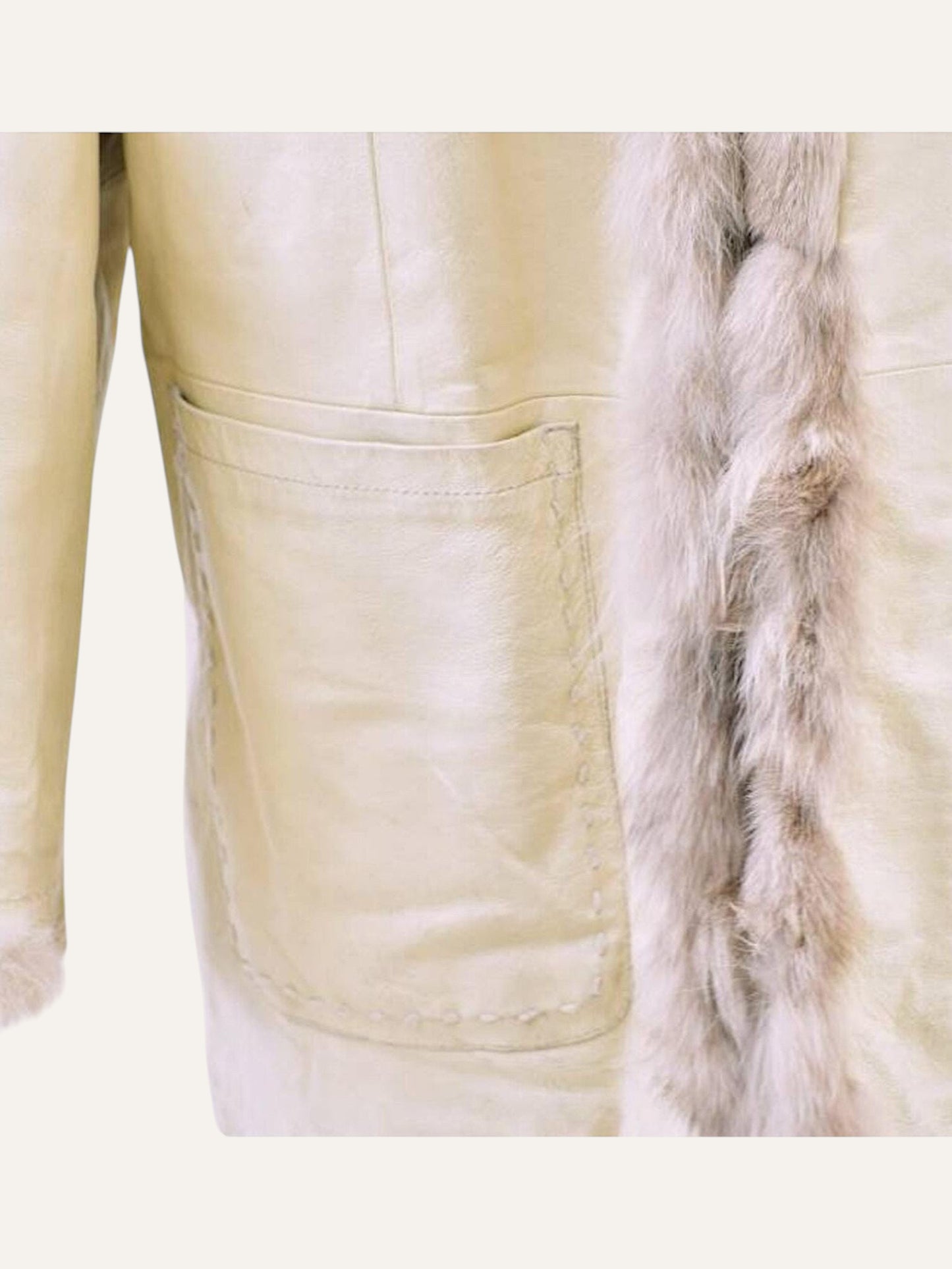 Ivory Leather & Fox Fur Trim Jacket