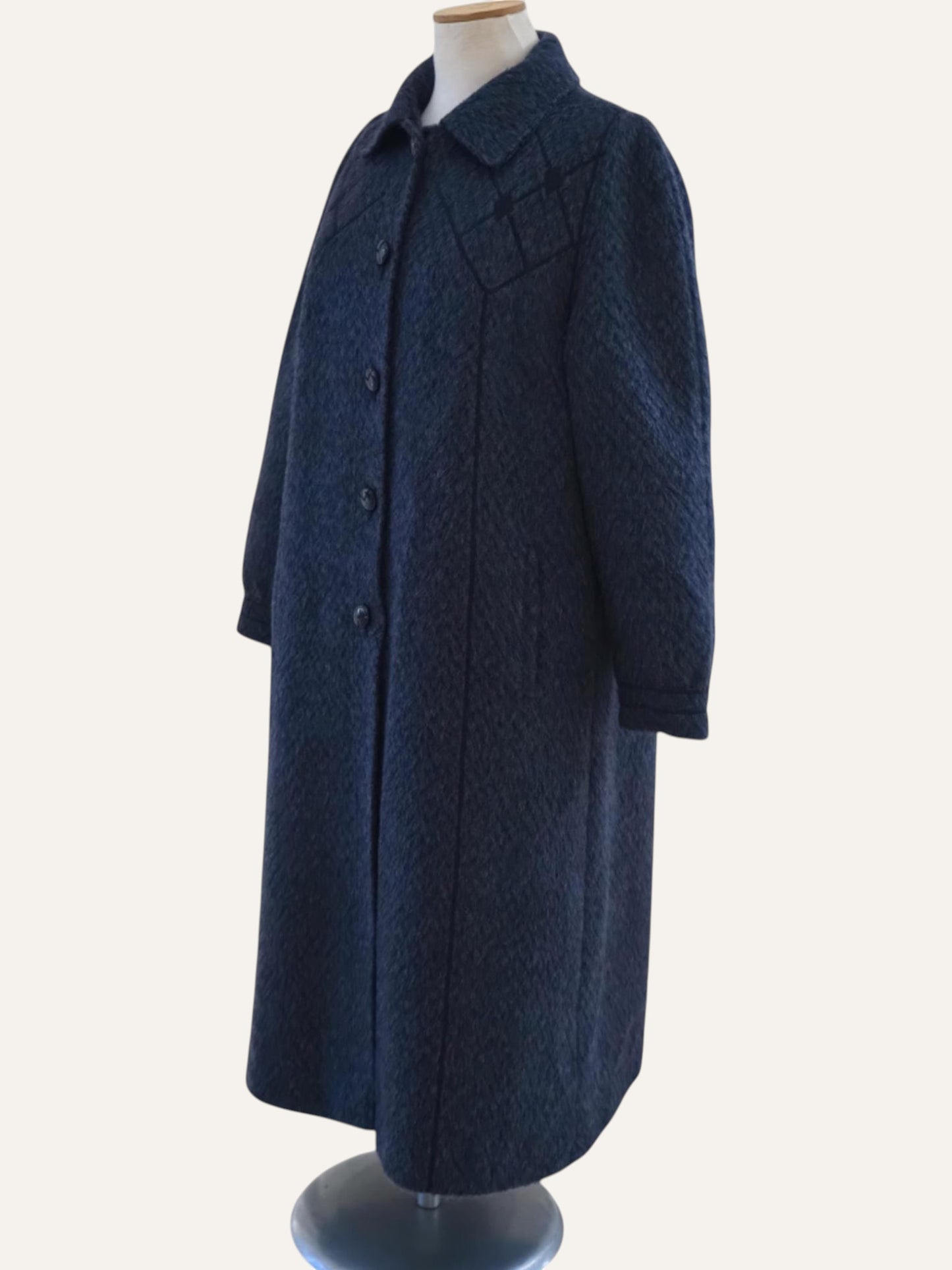 Adler Pure Llama Diamond-Weave Coat in Dark Blue